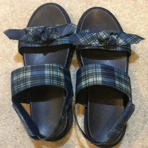 Urban Outfitters Women’s Platform Sandals Blue/Green/Black Plaid-Size 8